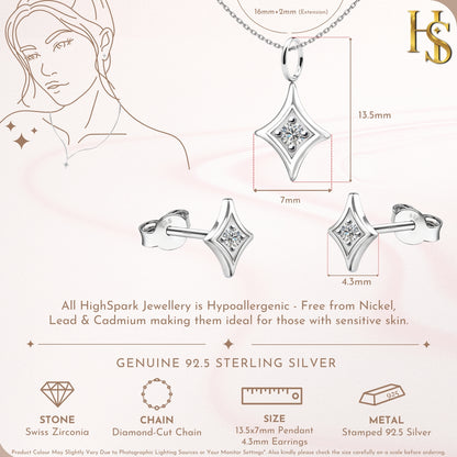 Signature Spark Solitaire Pendant, Earrings, & Chain Set in 925 Sterling Silver For Women