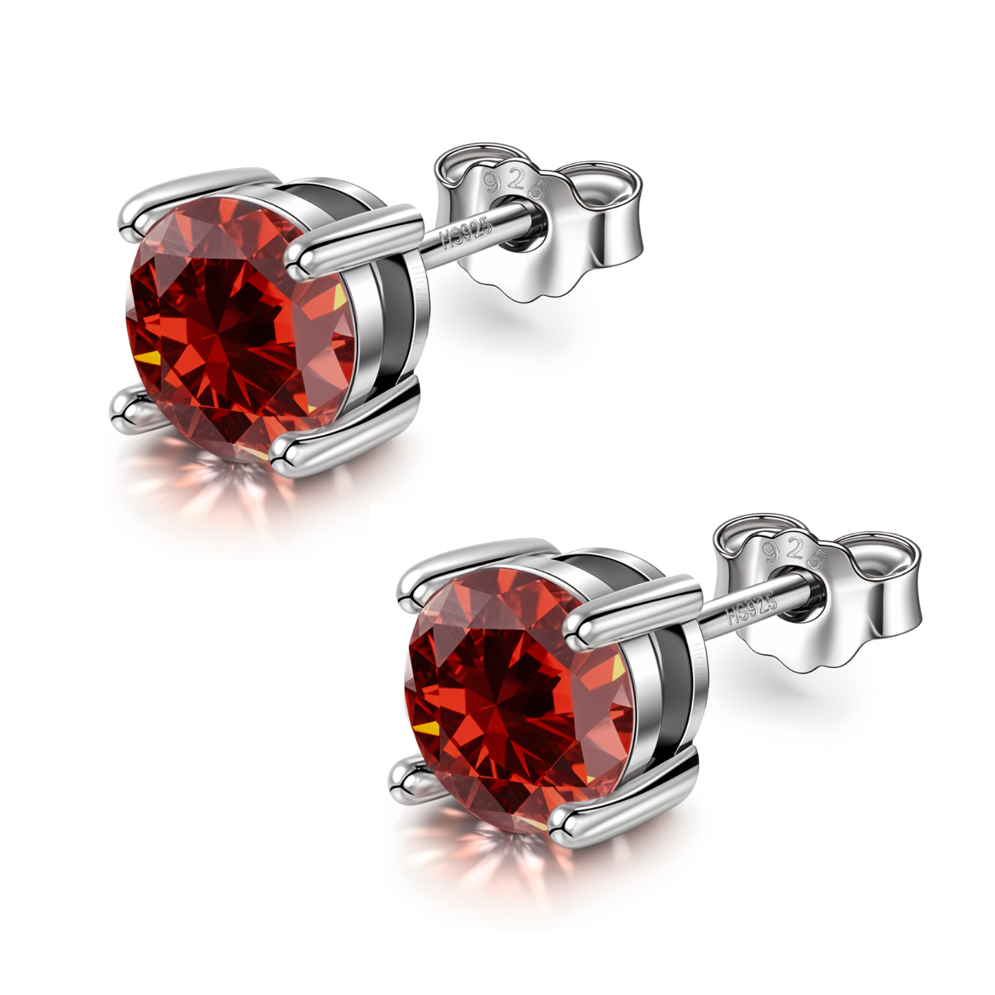 Women's Solitaire Birthstone Earrings - 925 Silver - January Garnet Sparkling Zirconia