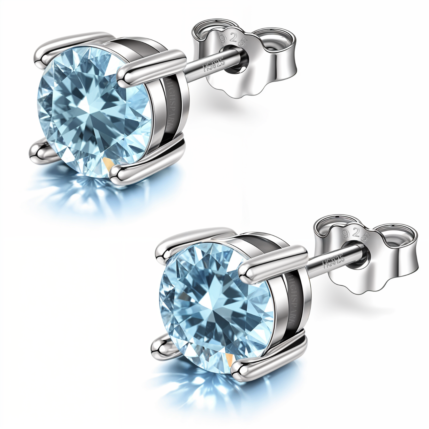 Women's Solitaire Birthstone Earrings - 925 Silver - March Aquamarine Sparkling Zirconia