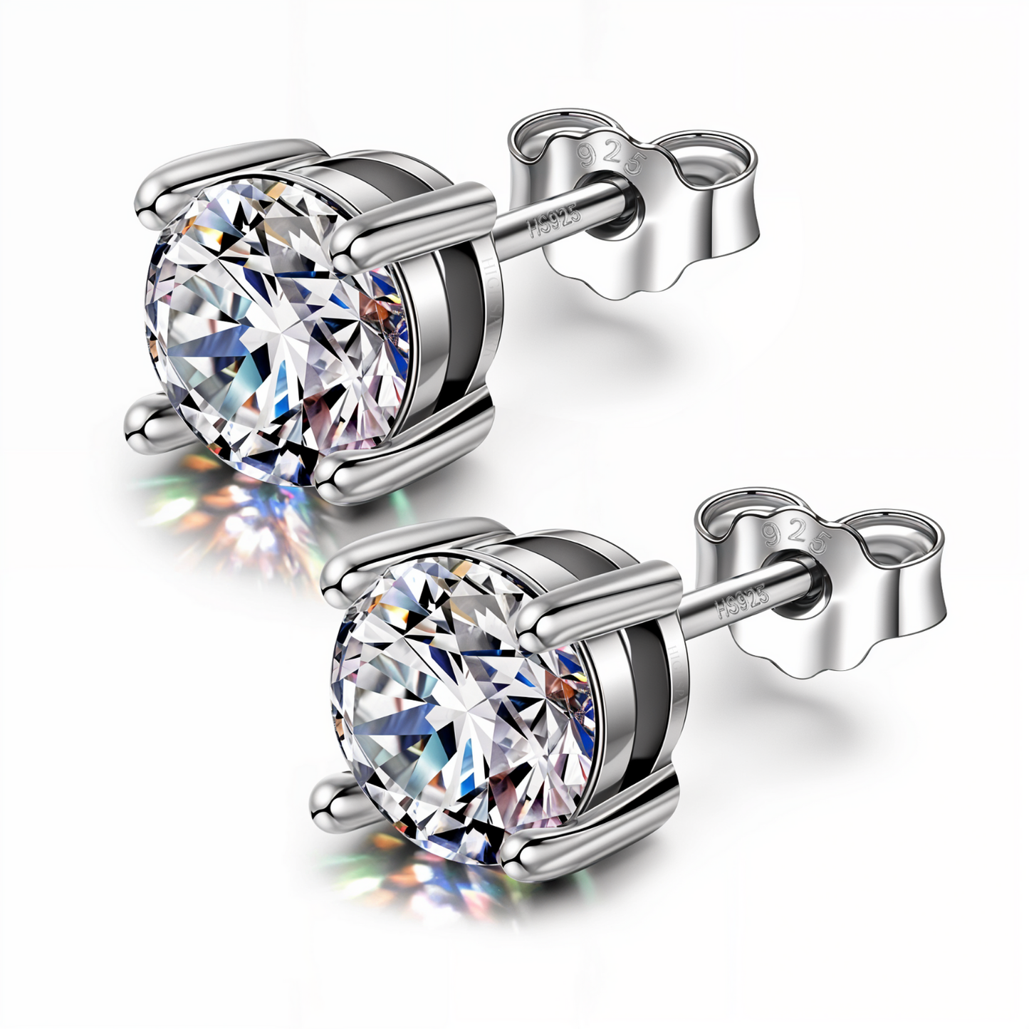 Women's Solitaire Birthstone Earrings - 925 Silver - April Clear Sparkling Zirconia