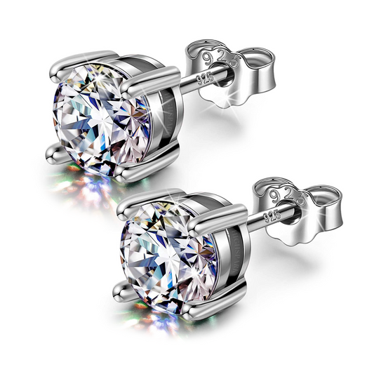 Women's Solitaire Birthstone Earrings - 925 Silver - April Clear Sparkling Zirconia