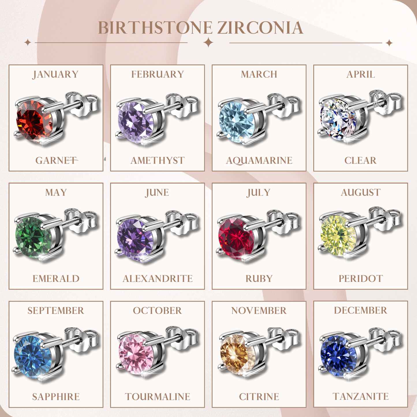 Women's Solitaire Birthstone Earrings - 925 Silver - April Clear Sparkling Zirconia