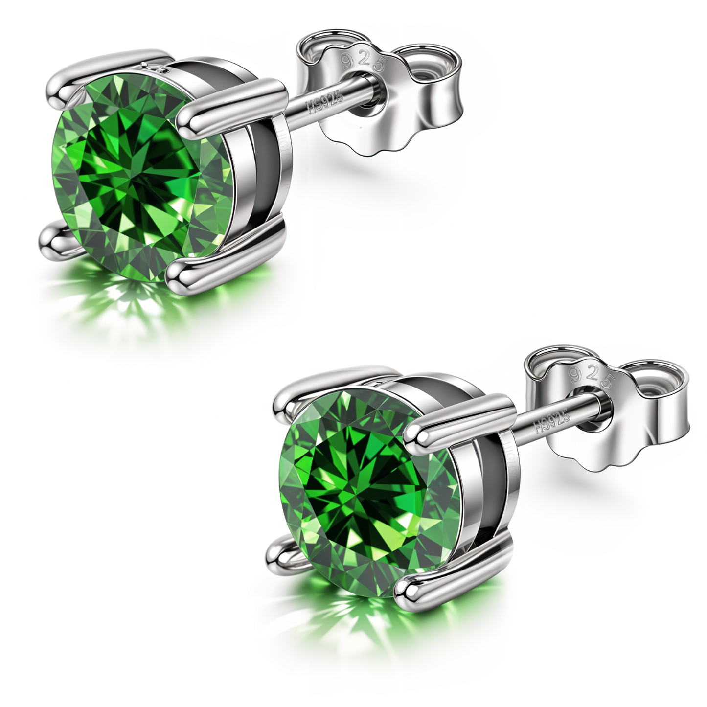 Women's Solitaire Birthstone Earrings - 925 Silver - May Emerald Sparkling Zirconia