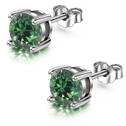 Women's Solitaire Birthstone Earrings - 925 Silver - May Emerald Sparkling Zirconia