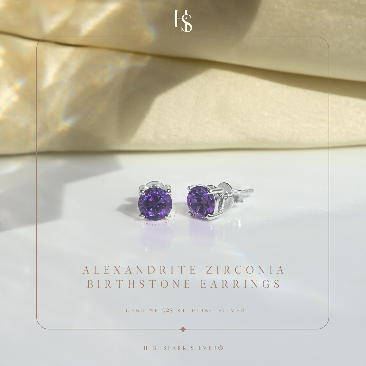 Women's Solitaire Birthstone Earrings - 925 Silver - June Alexandrite Sparkling Zirconia