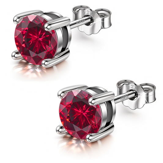 Women's Solitaire Birthstone Earrings - 925 Silver - July Ruby Sparkling Zirconia