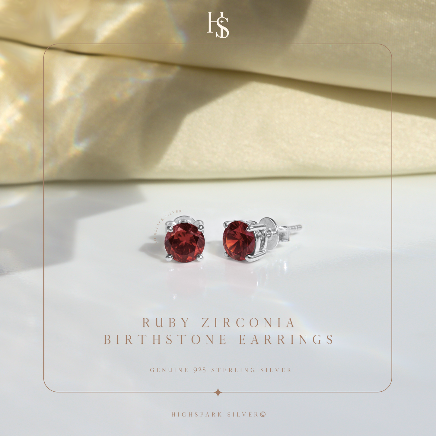 Women's Solitaire Birthstone Earrings - 925 Silver - July Ruby Sparkling Zirconia