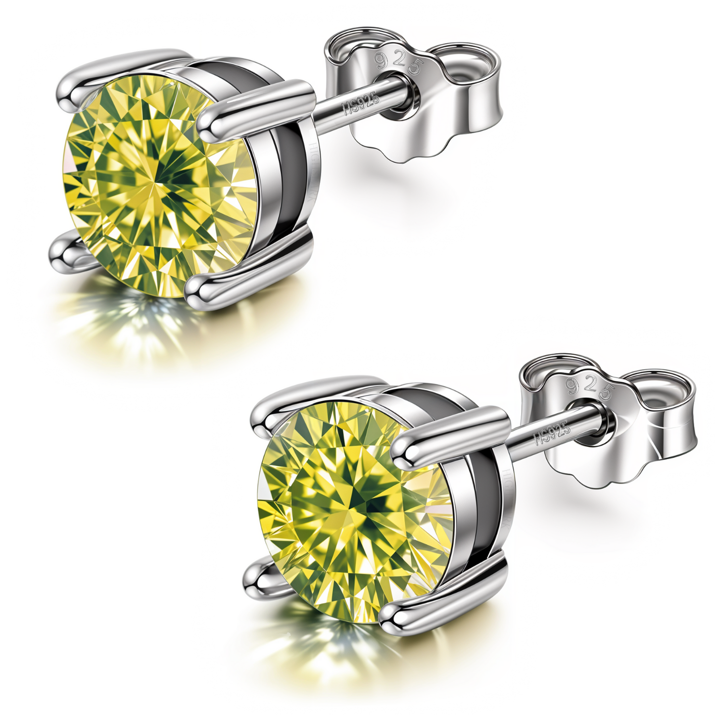 Women's Solitaire Birthstone Earrings - 925 Silver - August Peridot Sparkling Zirconia