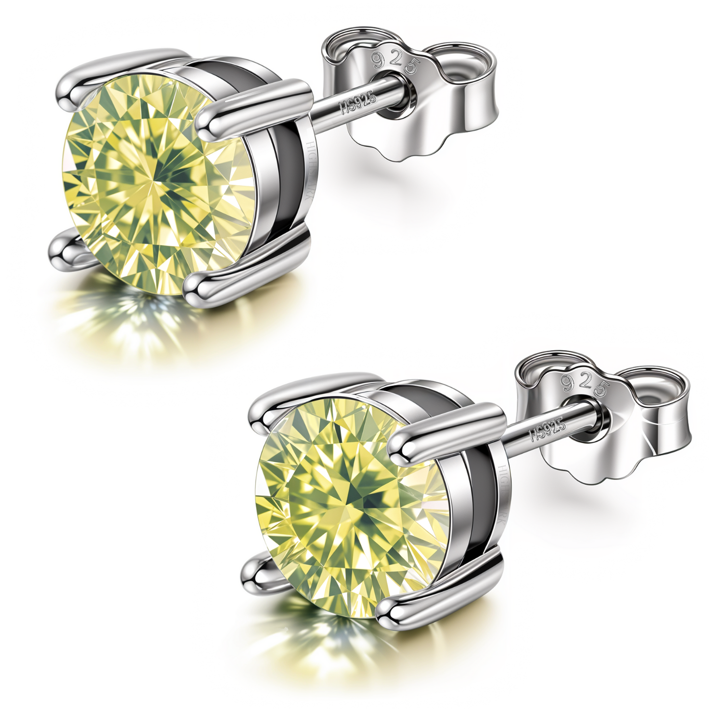 Women's Solitaire Birthstone Earrings - 925 Silver - August Peridot Sparkling Zirconia