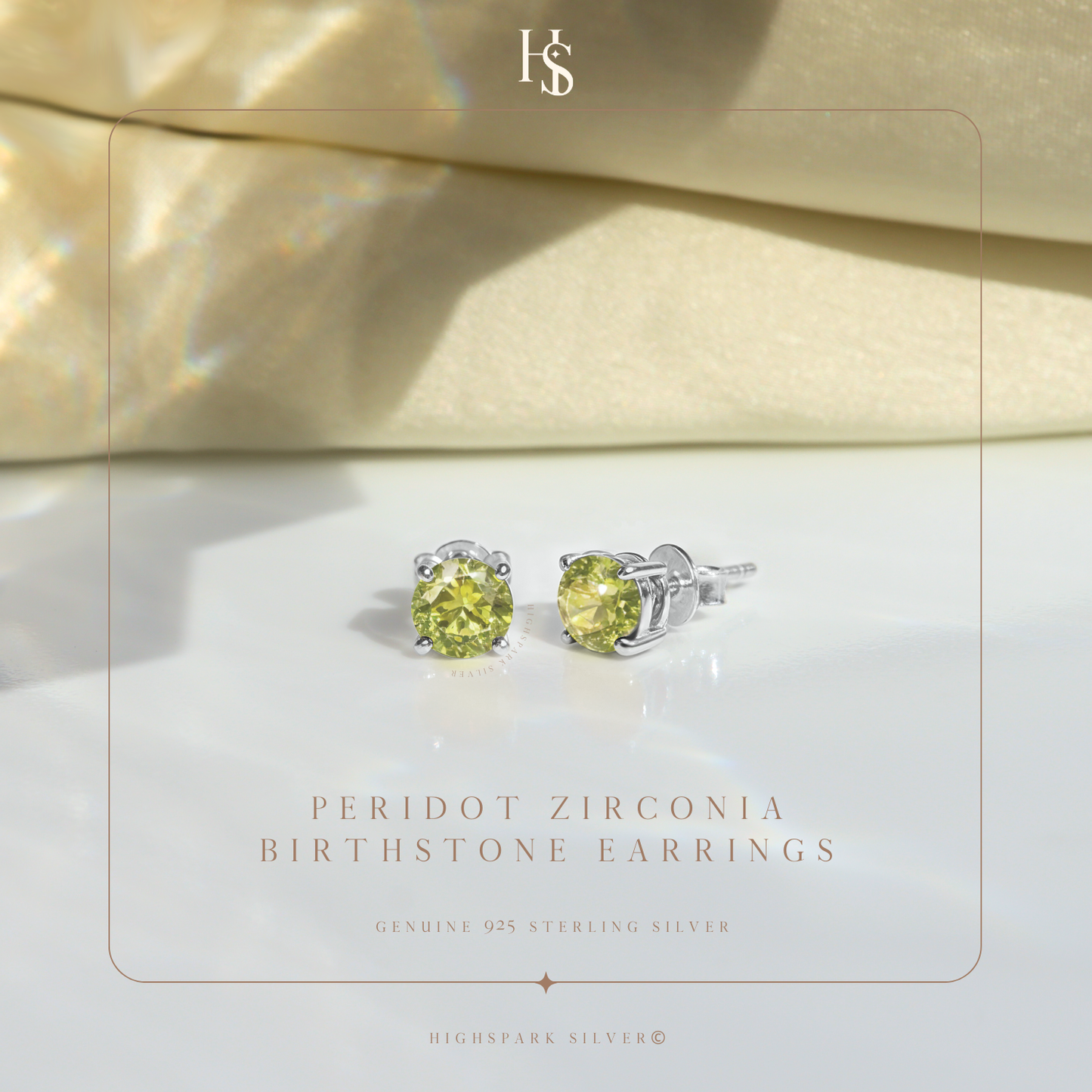 Women's Solitaire Birthstone Earrings - 925 Silver - August Peridot Sparkling Zirconia