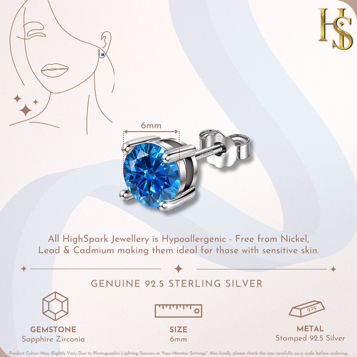 Women's Solitaire Birthstone Earrings - 925 Silver - September Sapphire Sparkling Zirconia