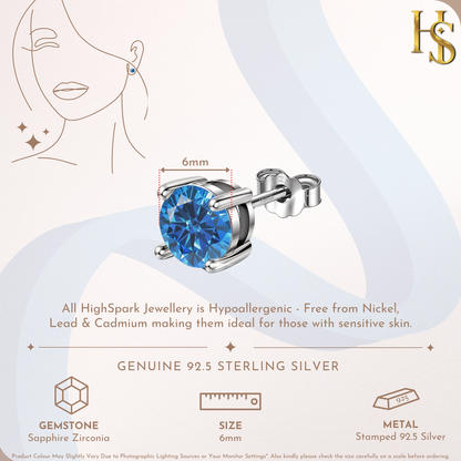 Women's Solitaire Birthstone Earrings - 925 Silver - September Sapphire Sparkling Zirconia