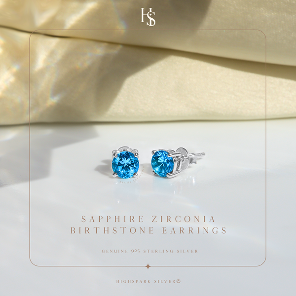 Women's Solitaire Birthstone Earrings - 925 Silver - September Sapphire Sparkling Zirconia