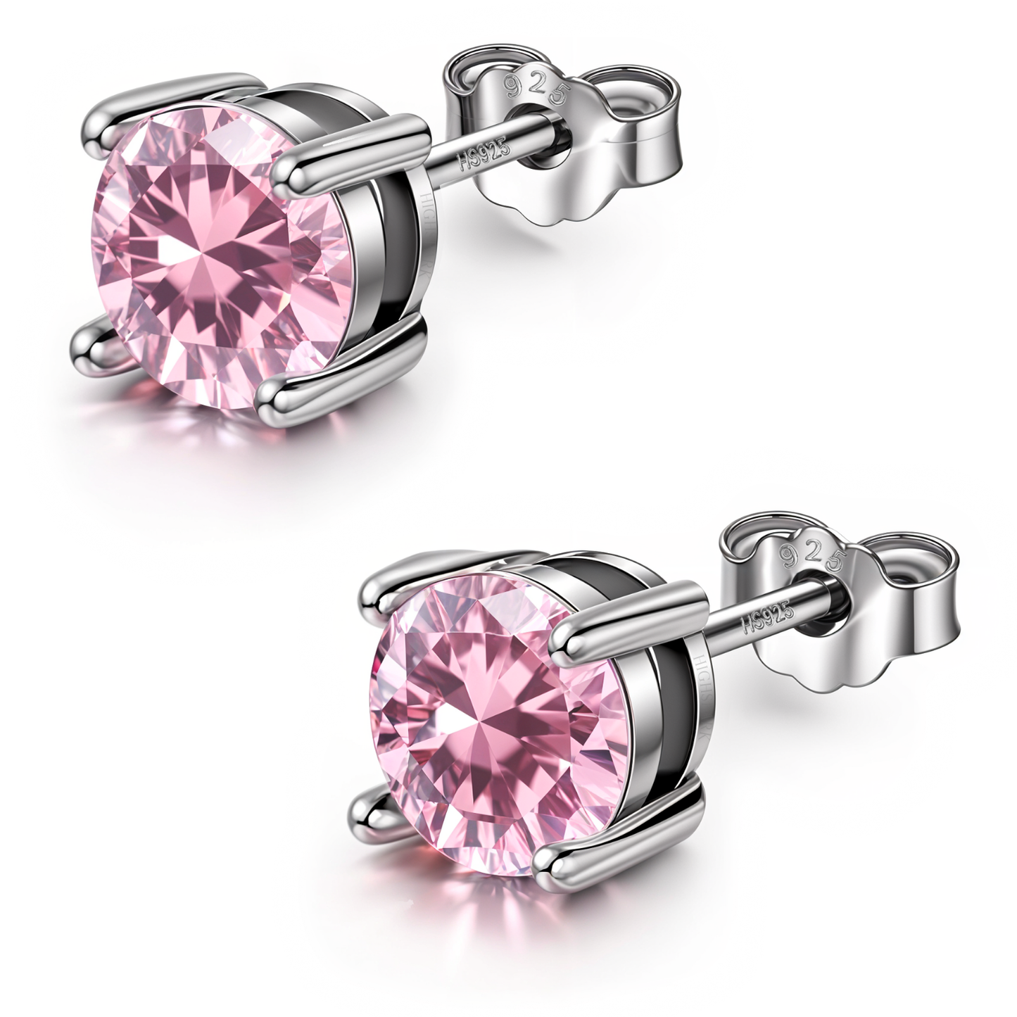 Women's Solitaire Birthstone Earrings - 925 Silver - October Tourmaline Sparkling Zirconia