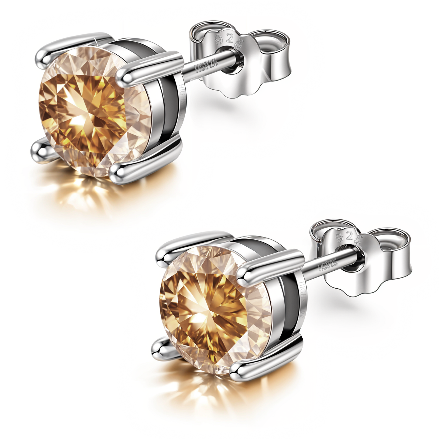 Women's Solitaire Birthstone Earrings - 925 Silver - November Citrine Sparkling Zirconia