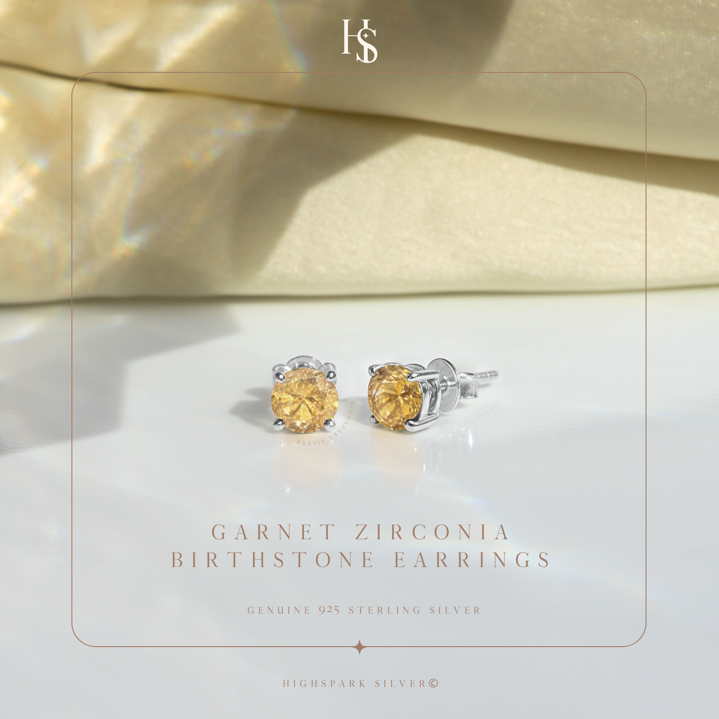 Women's Solitaire Birthstone Earrings - 925 Silver - November Citrine Sparkling Zirconia