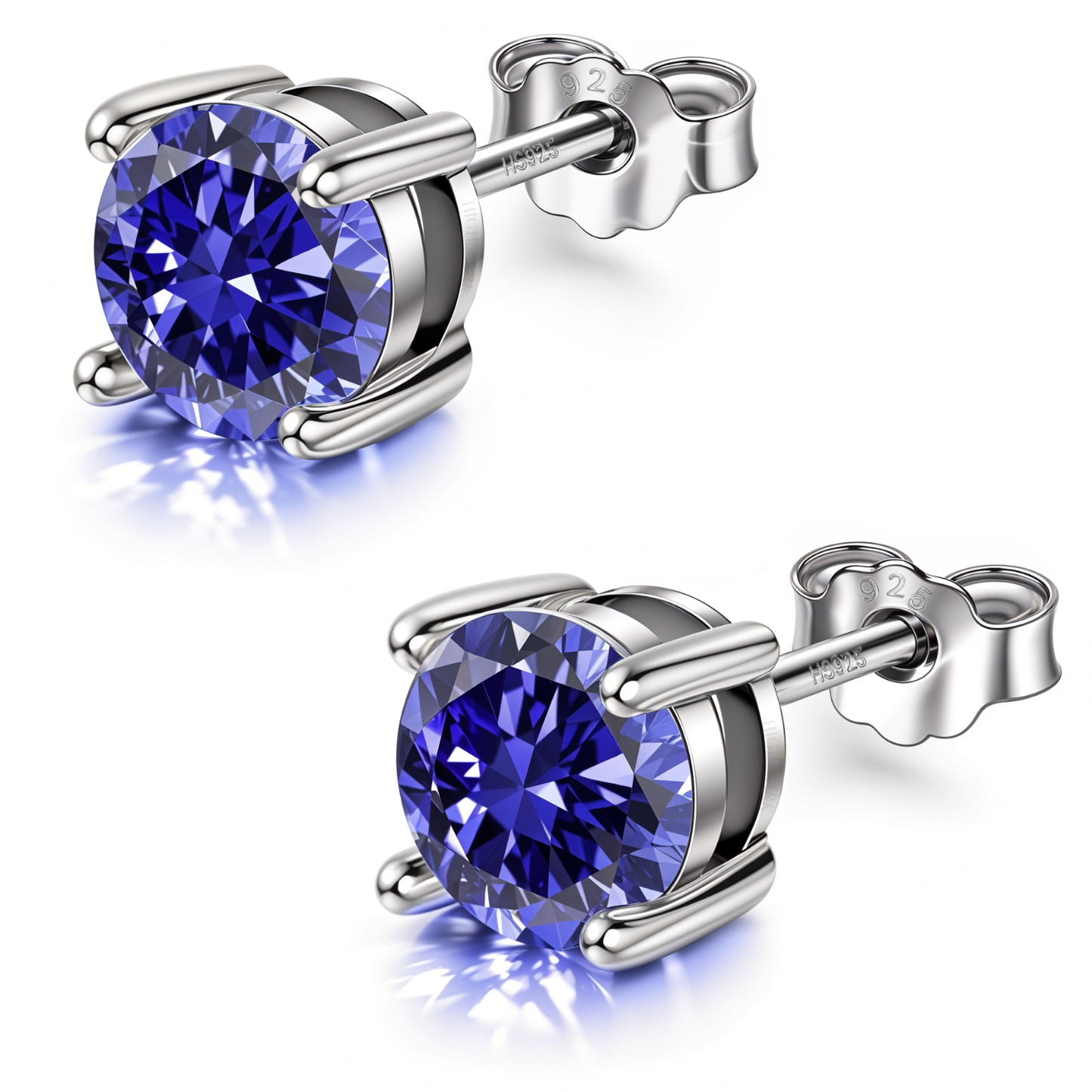 Women's Solitaire Birthstone Earrings - 925 Silver - December Tanzanite Sparkling Zirconia