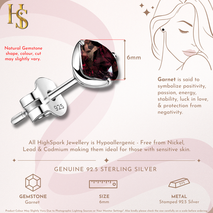 Garnet Gemstone Stud Earrings in 925 Sterling Silver for Women