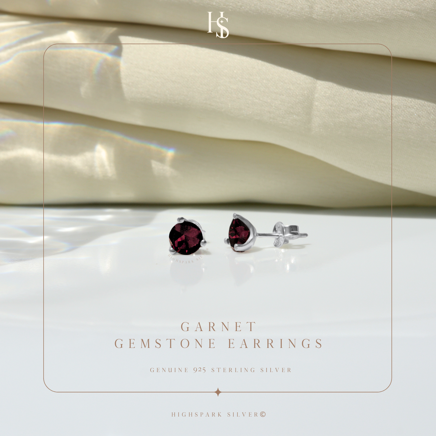 Garnet Gemstone Stud Earrings in 925 Sterling Silver for Women