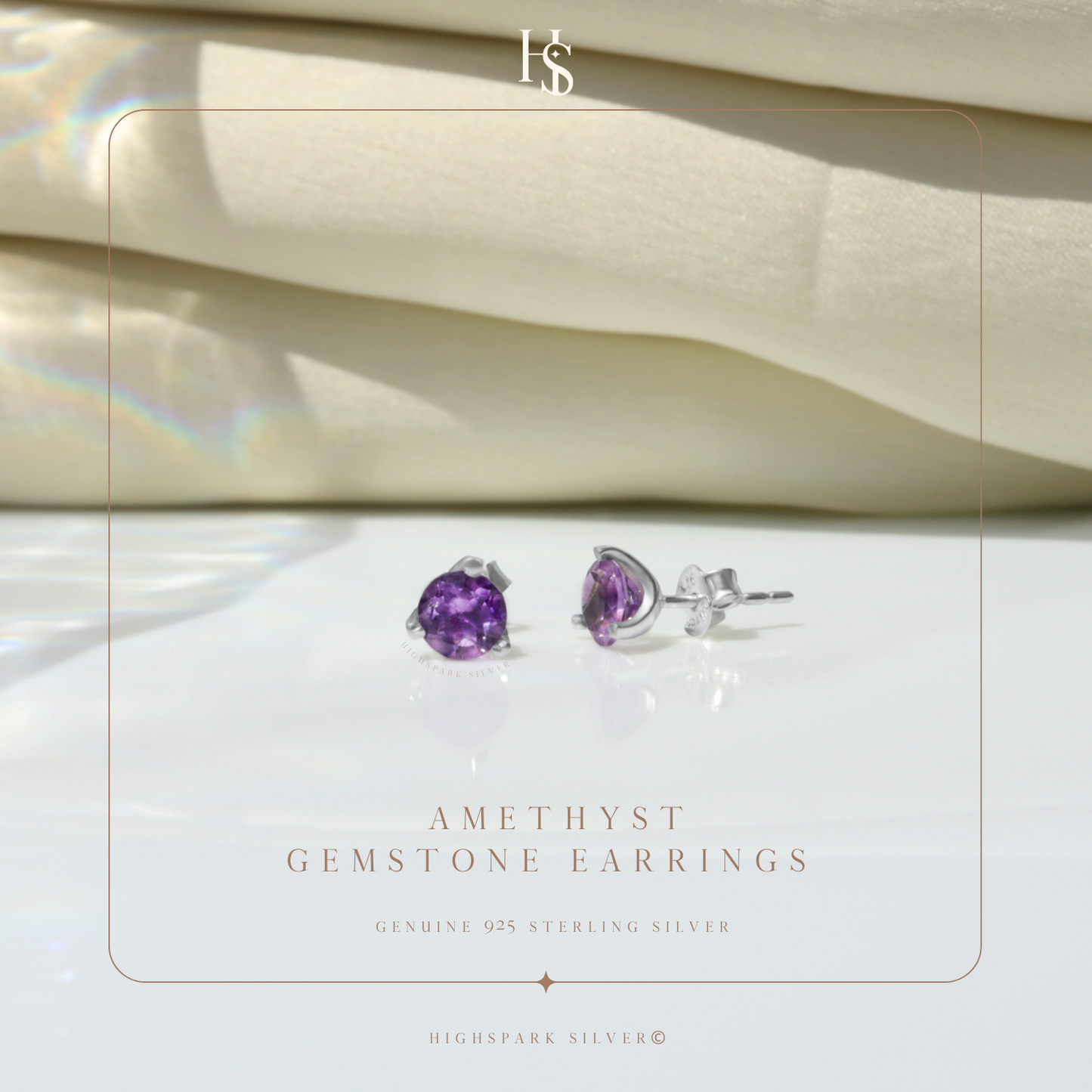 Amethyst Gemstone Stud Earrings in 925 Sterling Silver For Women