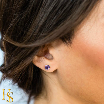 Amethyst Gemstone Stud Earrings in 925 Sterling Silver For Women
