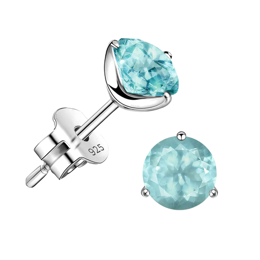 Real Aquamarine Gemstone Stud Earrings in 925 Sterling Silver