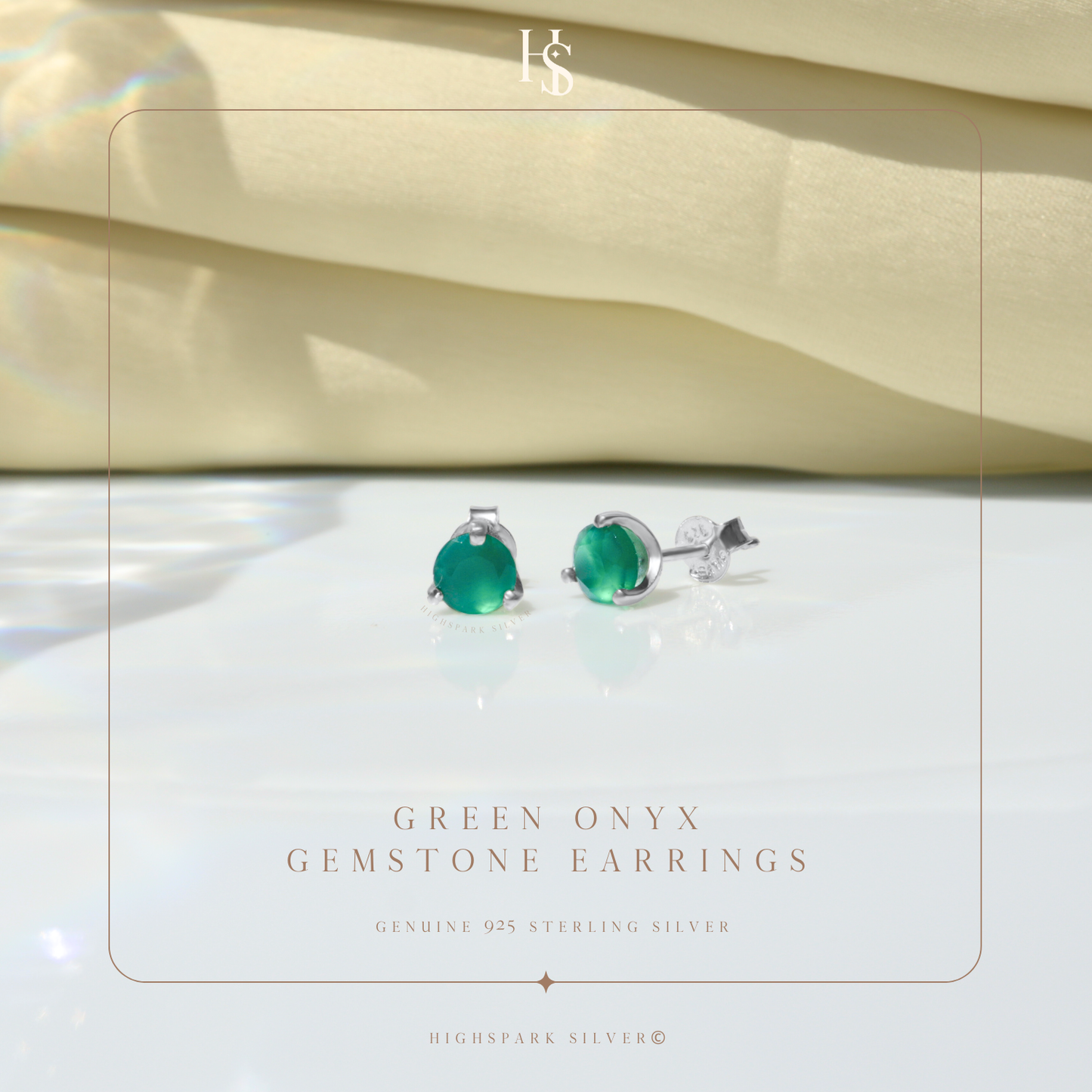 Green onyx Gemstone Stud Earrings in 925 Sterling Silver For Women