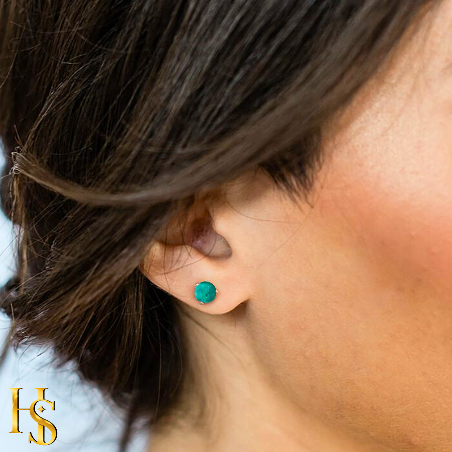 Green onyx Gemstone Stud Earrings in 925 Sterling Silver For Women