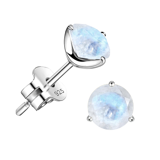 Real Moonstone Gemstone Stud Earrings in 925 Sterling Silver