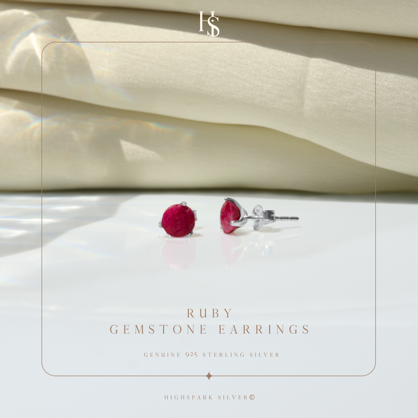 Ruby Gemstone Stud Earrings in 925 Sterling Silver For Women