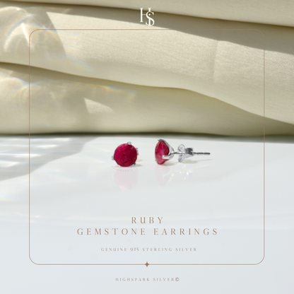 Ruby Gemstone Stud Earrings in 925 Sterling Silver For Women