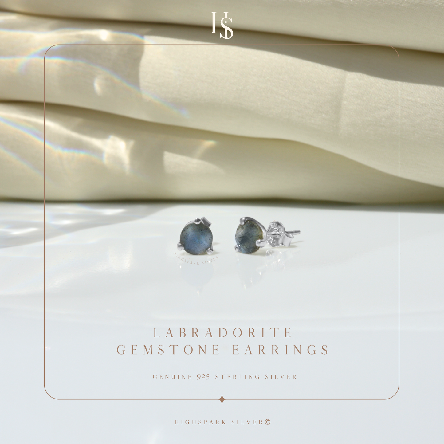 Labradorite Gemstone Stud Earrings in 925 Sterling Silver For Women