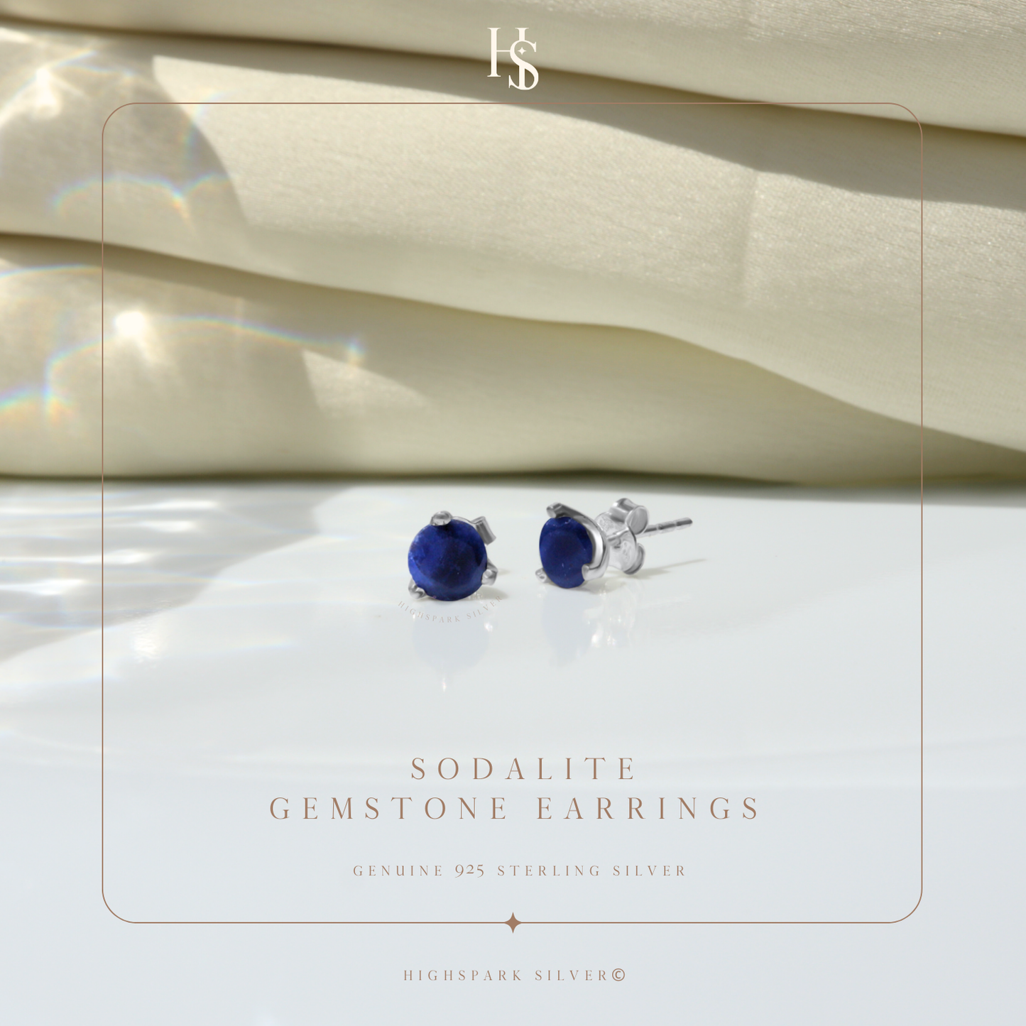 Sodalite Gemstone Stud Earrings in 925 Sterling Silver For Women