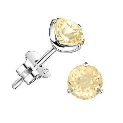 Citrine Gemstone Stud Earrings in 925 Sterling Silver For Women