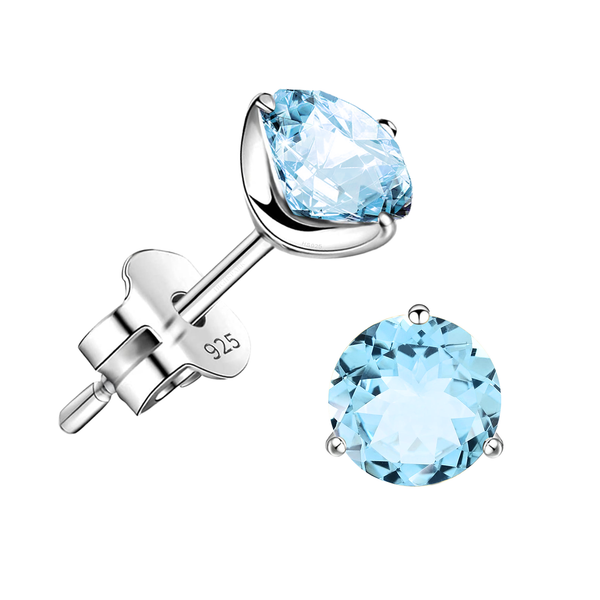 Blue Topaz Gemstone Stud Earrings in 925 Sterling Silver For Women