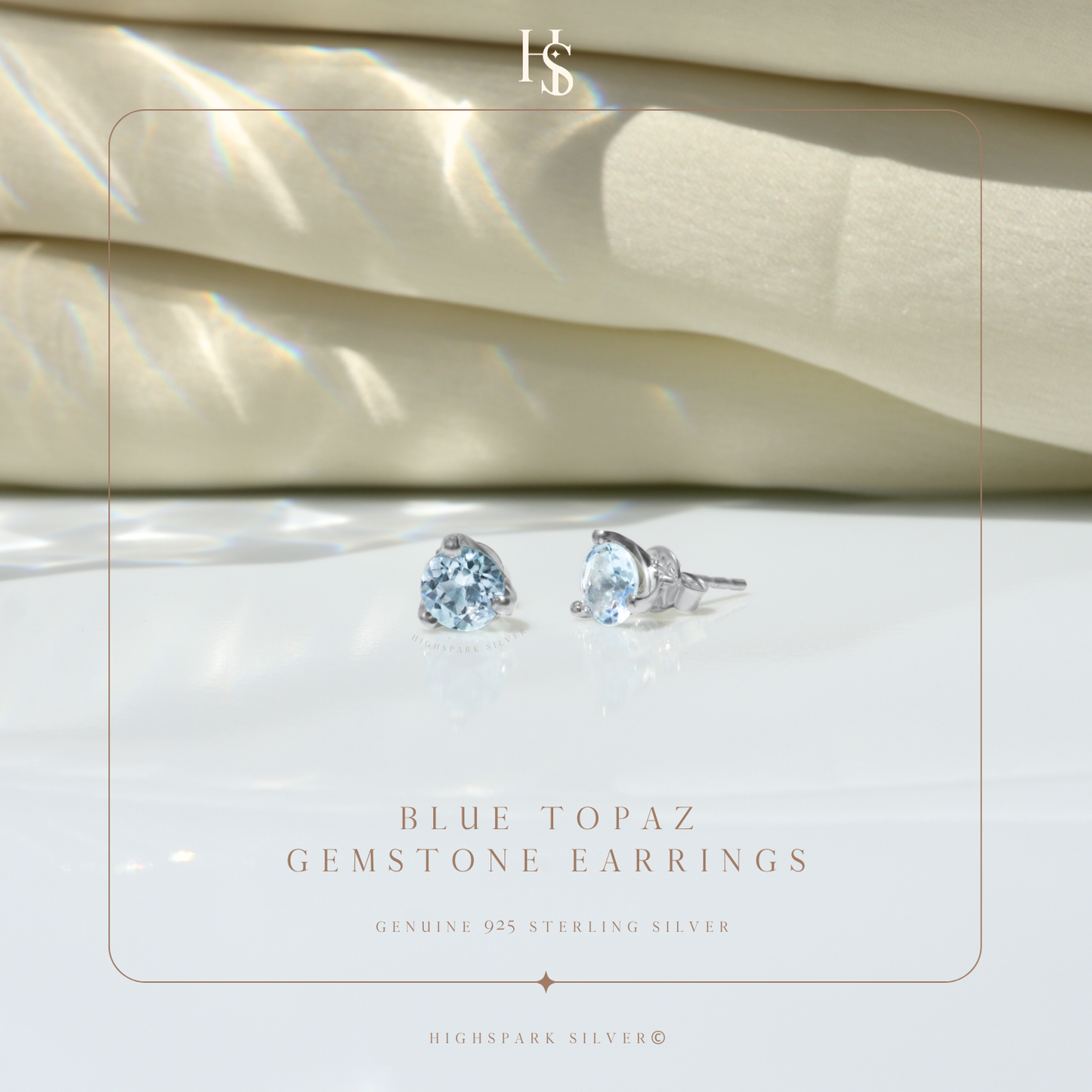 Blue Topaz Gemstone Stud Earrings in 925 Sterling Silver For Women