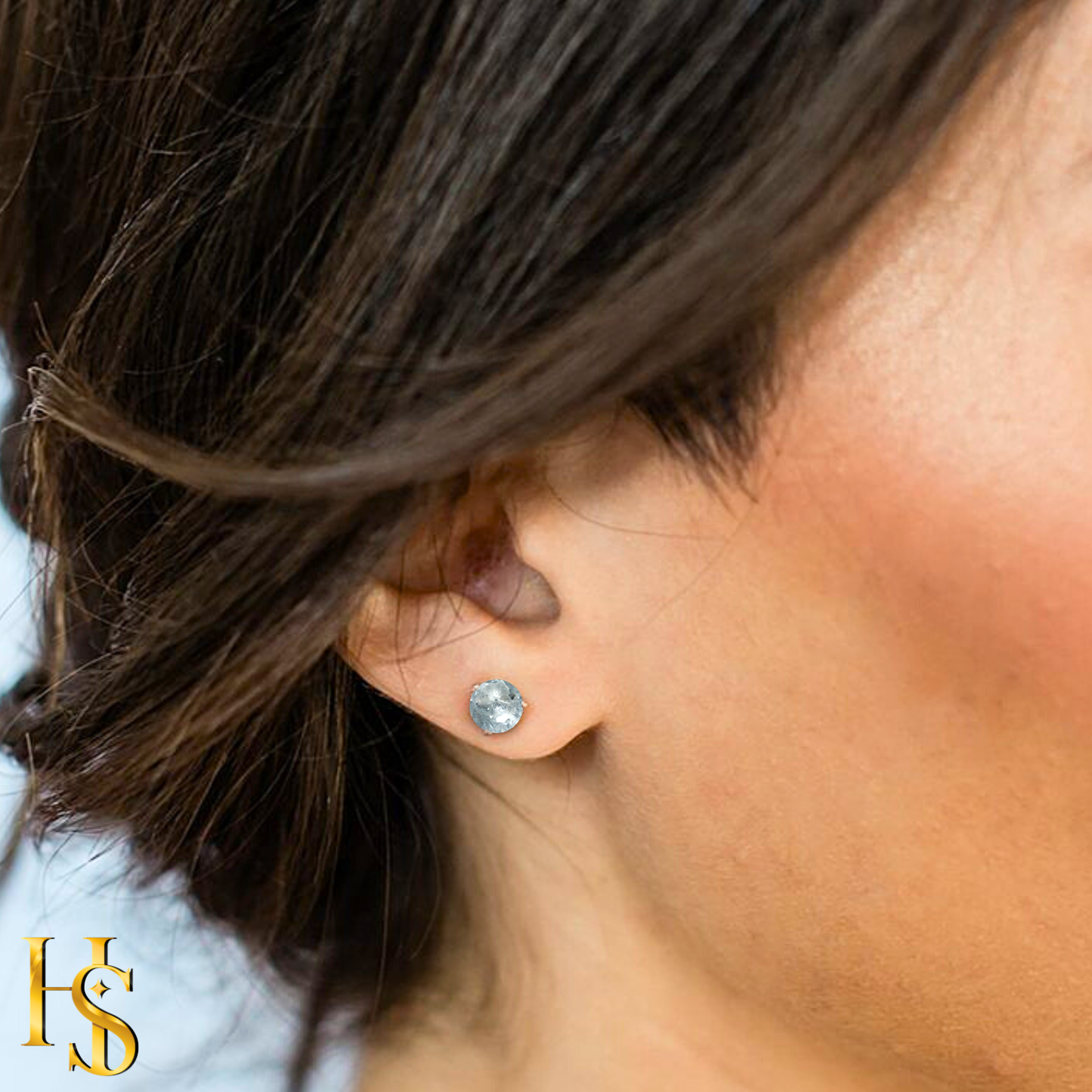 Blue Topaz Gemstone Stud Earrings in 925 Sterling Silver For Women