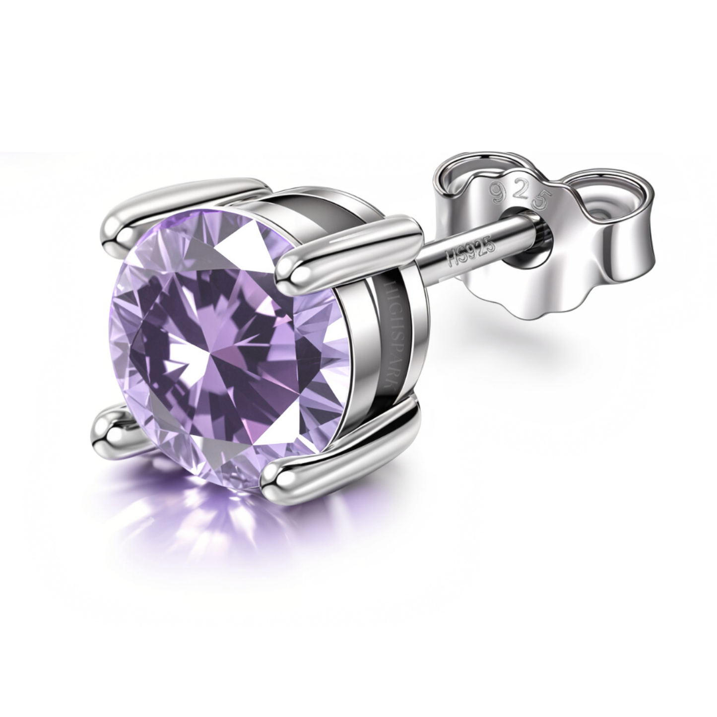 Men's Solitaire Stud Earring - 925 Silver - Birthstone February Amethyst Zirconia - 1 Piece