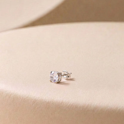 Mens Solitaire Stud Earring with American Diamond in Sterling Silver