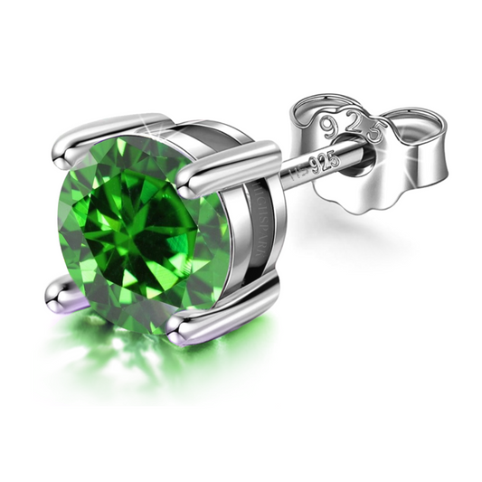 Men's Solitaire Stud Earring - 925 Silver - Birthstone May Emerald Zirconia - 1 Piece