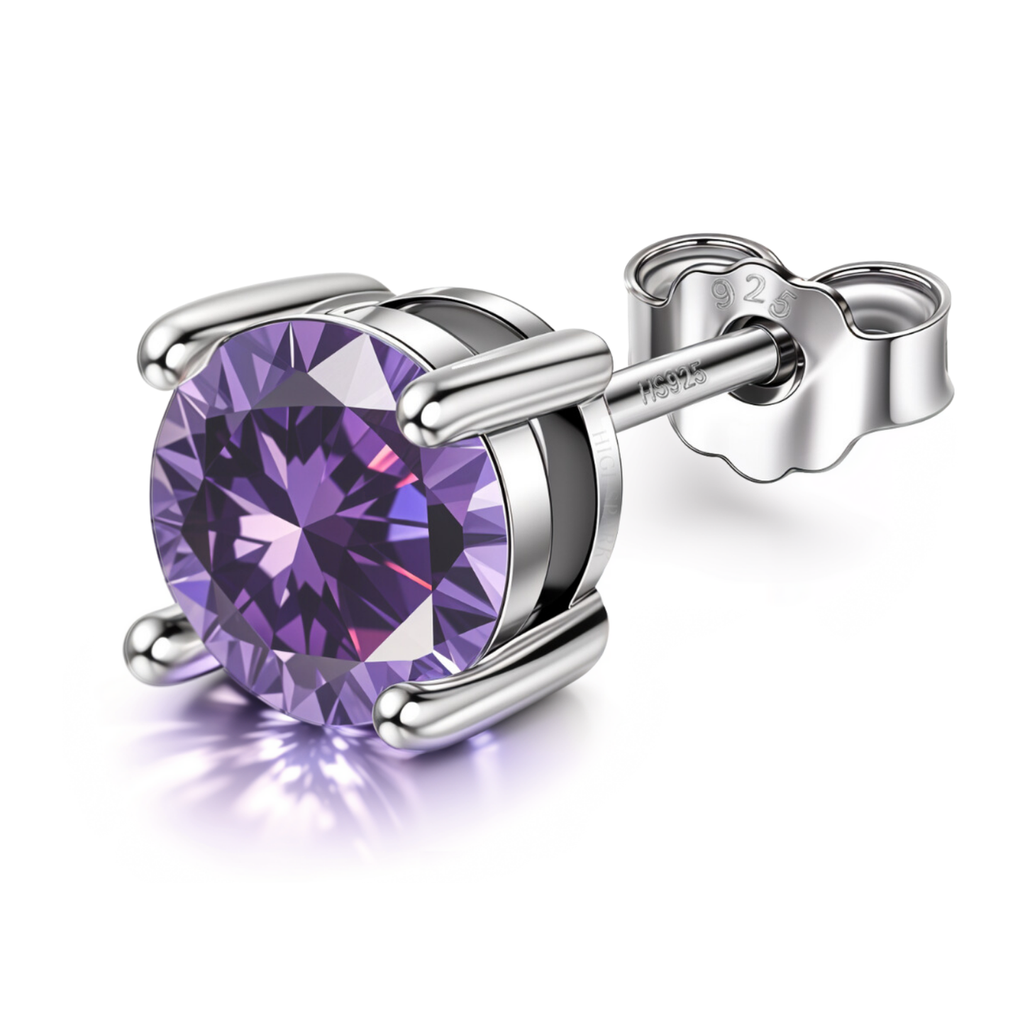 Men's Solitaire Stud Earring - 925 Silver - Birthstone June Alexandrite Zirconia - 1 Piece