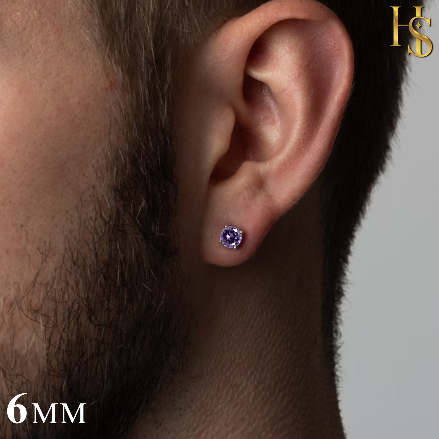 Men's Solitaire Stud Earring - 925 Silver - Birthstone June Alexandrite Zirconia - 1 Piece