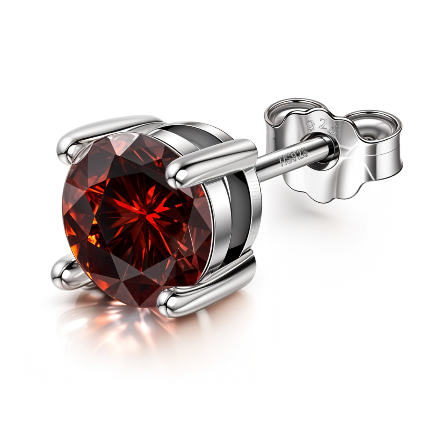 Men's Solitaire Stud Earring - 925 Silver - Birthstone July Ruby Zirconia - 1 Piece