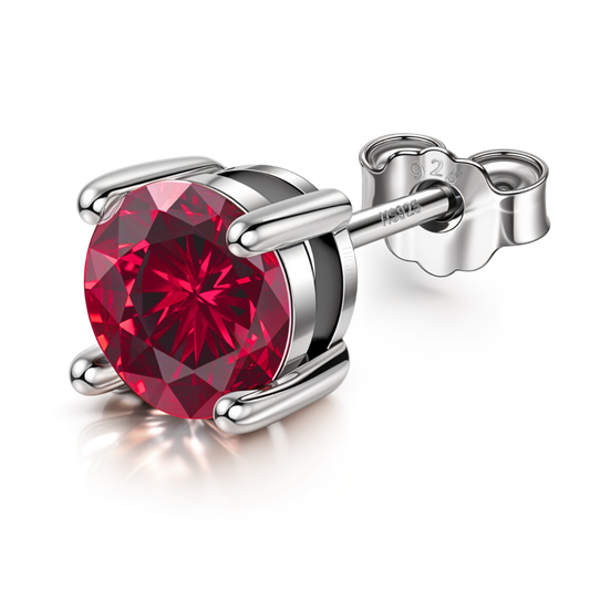 Men's Solitaire Stud Earring - 925 Silver - Birthstone July Ruby Zirconia - 1 Piece