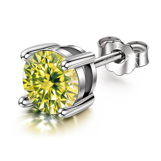 Men's Solitaire Stud Earring - 925 Silver - Birthstone August Peridot Zirconia - 1 Piece