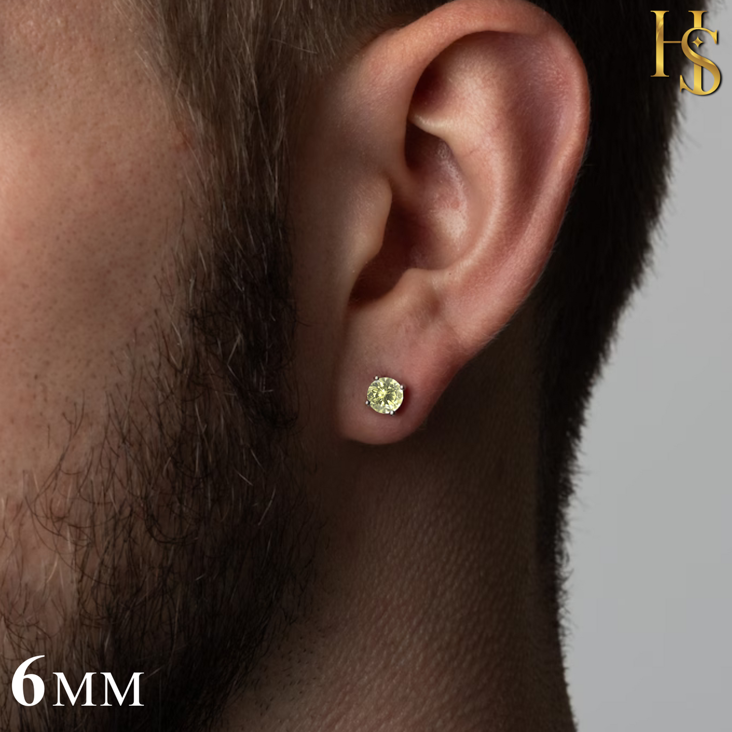 Men's Solitaire Stud Earring - 925 Silver - Birthstone August Peridot Zirconia - 1 Piece