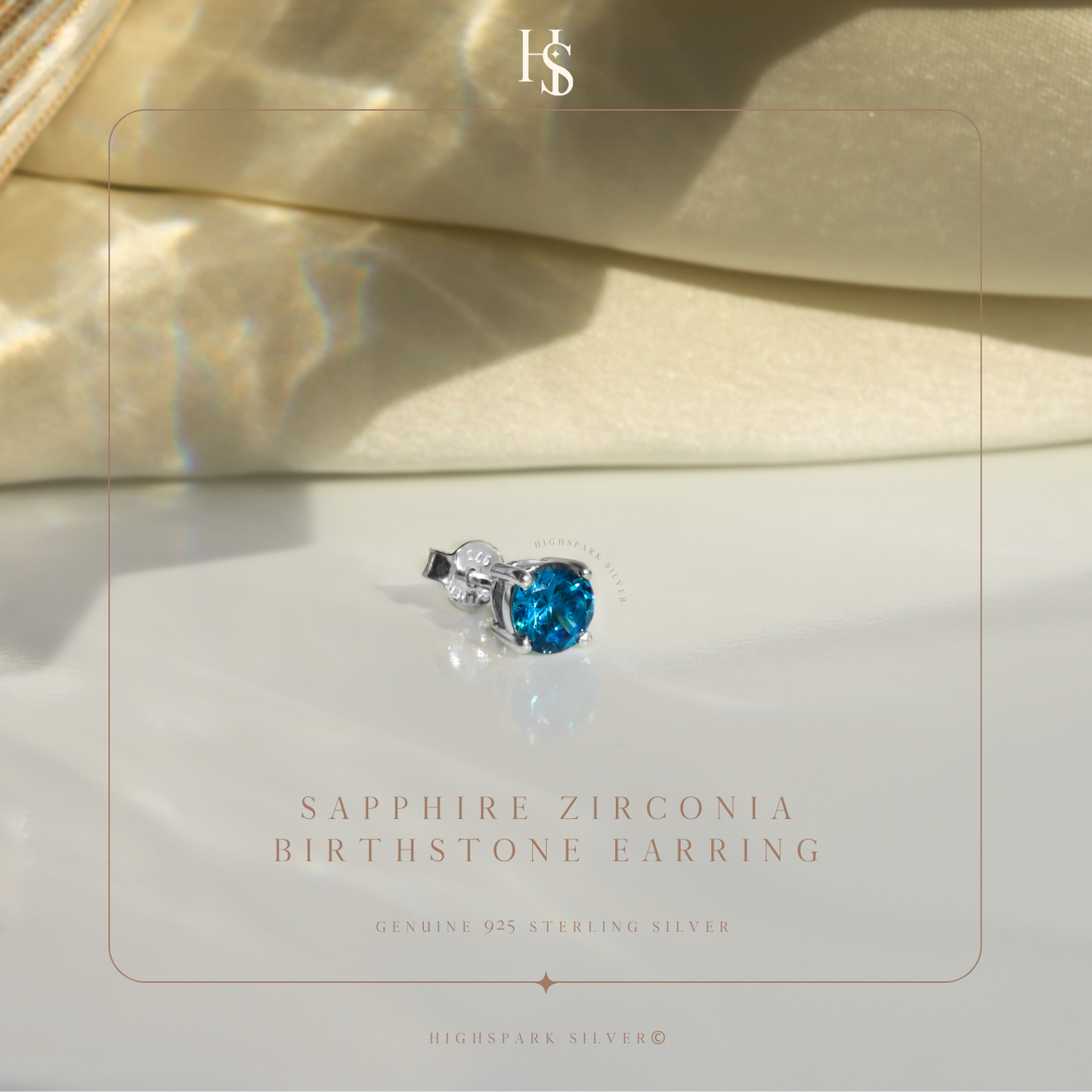 Men's Solitaire Stud Earring - 925 Silver - Birthstone September Sapphire Zirconia - 1 Piece