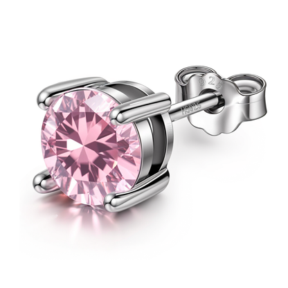 Men's Solitaire Stud Earring - 925 Silver - Birthstone October Tourmaline Zirconia - 1 Piece