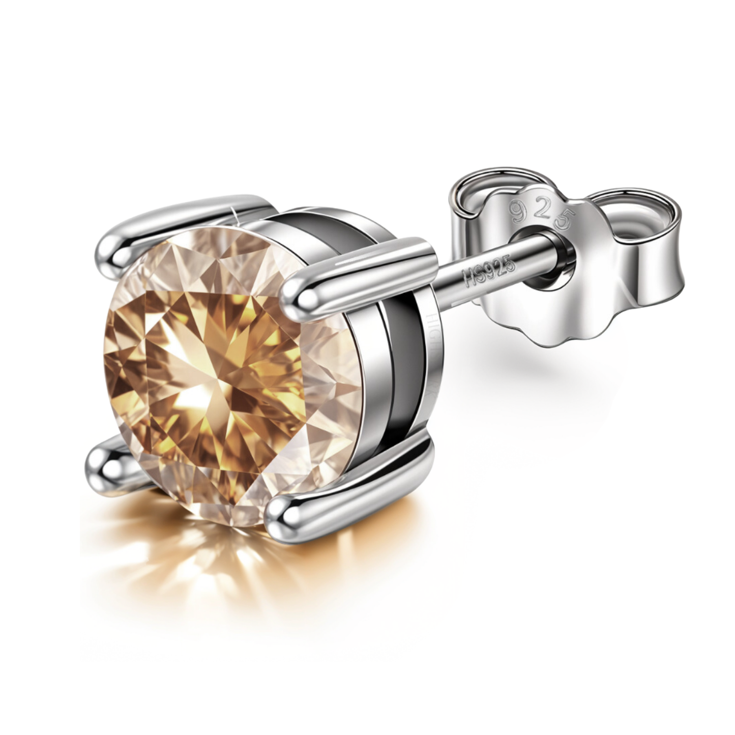 Men's Solitaire Stud Earring - 925 Silver - Birthstone November Citrine Zirconia - 1 Piece