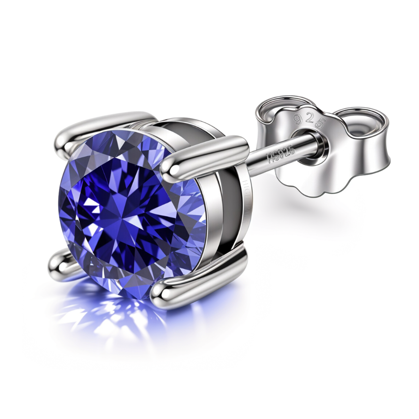 Men's Solitaire Stud Earring - 925 Silver - Birthstone December Tanzanite Zirconia - 1 Piece